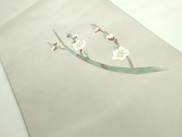 平和屋本店□極上 西陣 川島織物 爪掻き本綴れ 八寸名古屋帯 枝梅 絹鼠
