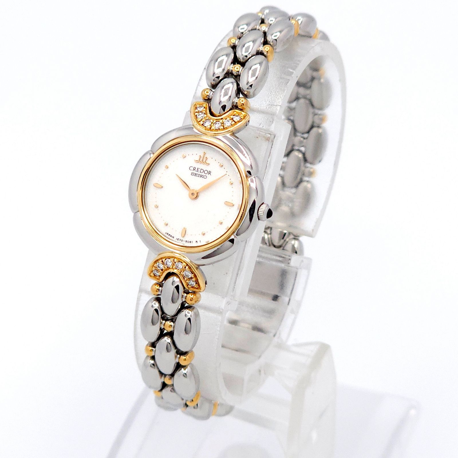 極美品/18K金コンビ セイコー クレドール 1E70-2050 ラグ装飾 稼働 ☆良品 SEIKO セイコー クレドール 1E70-2050 QZ 動作品 SS+18KT