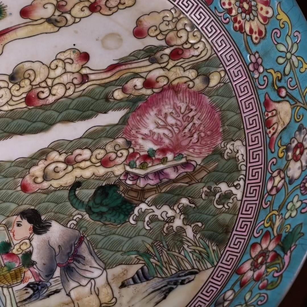 中国古美術・旧蔵粉彩・陶磁器中皿・人物風景絵・置物・純手描き・箱付・文房具・禮品 中国古美術・旧蔵粉彩・陶磁器中皿・人物風景絵・置物・純手描き