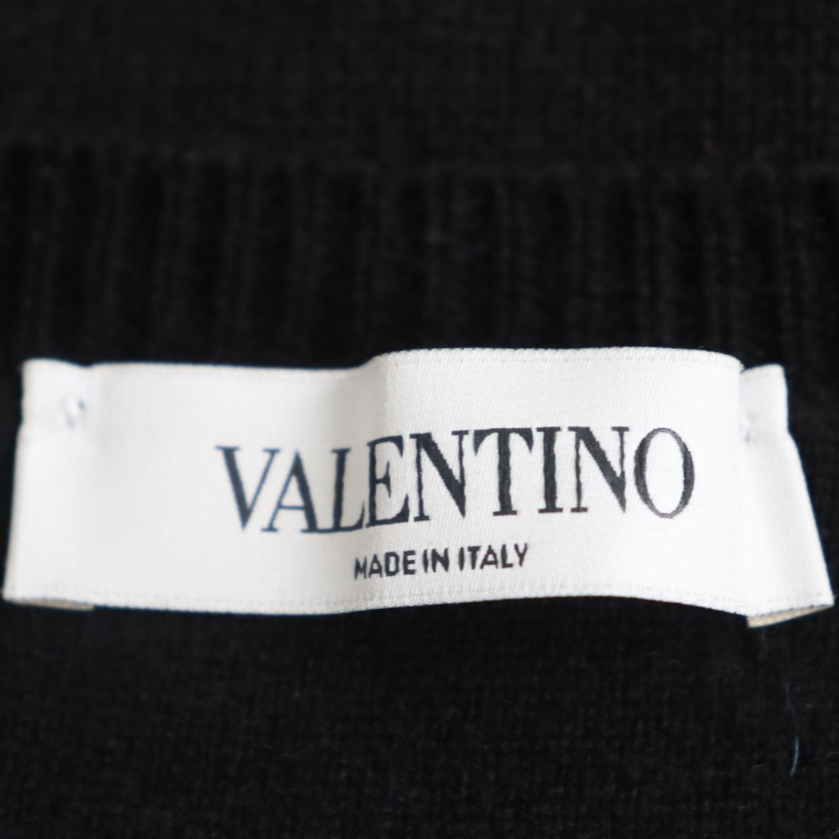 美品●VALENTINO ヴァレンティノ カシミヤ100％ ビッグVロゴ クルーネック プルオーバーニット/セーター ブラック×レッド S 伊製 正規品