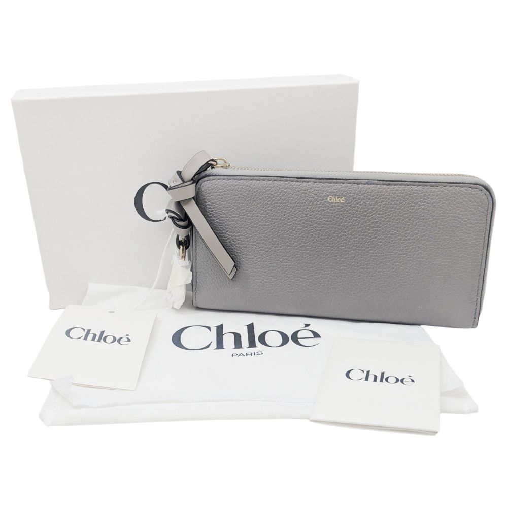 新品】Chloe クロエ 財布 長財布 ロングウォレット レザー グレー  