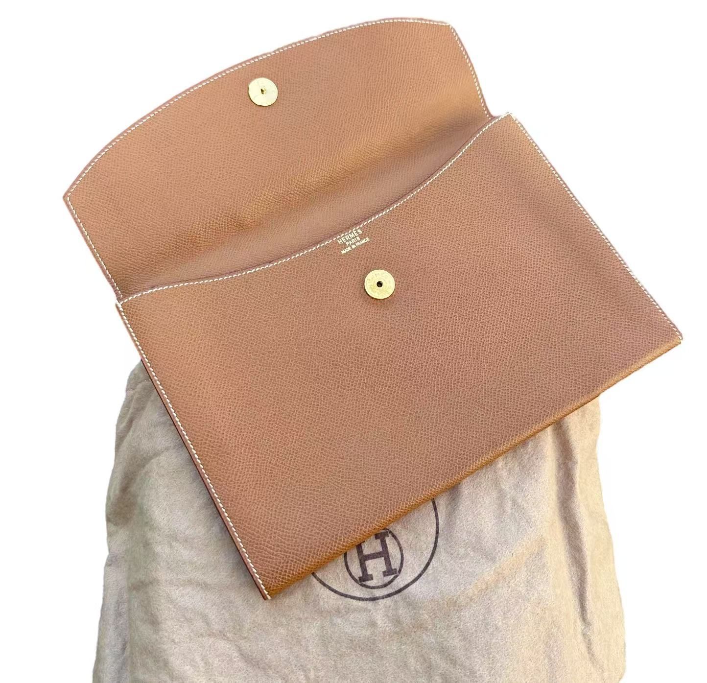 ◆本物◆エルメスHERMESポシェットリオクラッチバッグセカンドバッグゴールドH金具クシュベルカーフ