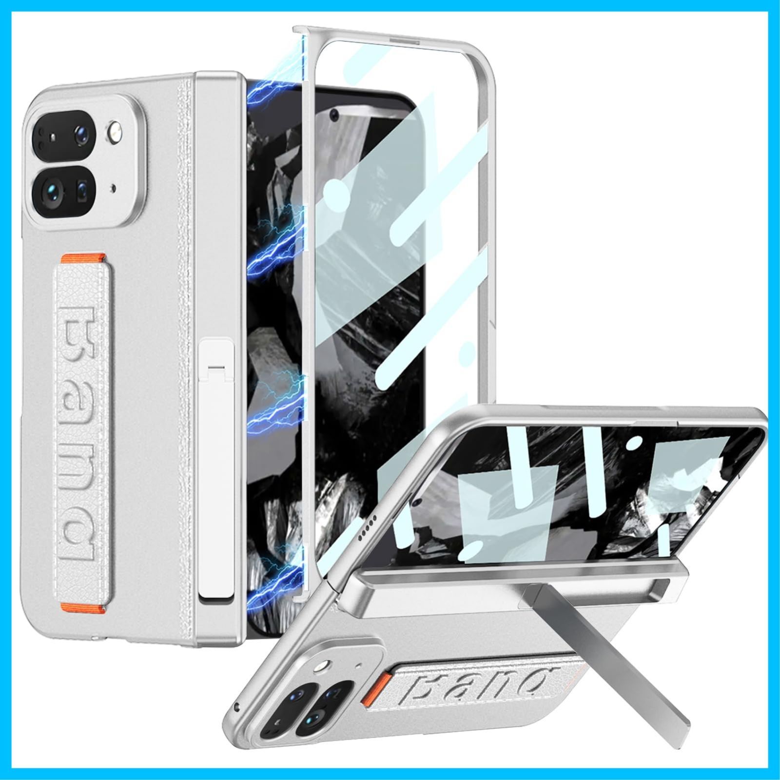 【在庫処分】Foldケース Pro 9 ガラスフィルム付き/スタンド機能/耐衝撃/汚れ防止/おしゃれケース Pixel Pixel Google ワイヤレス充電対応 Google レザーリストバンド ケース (ホワイト) Fold2 DEMCERT