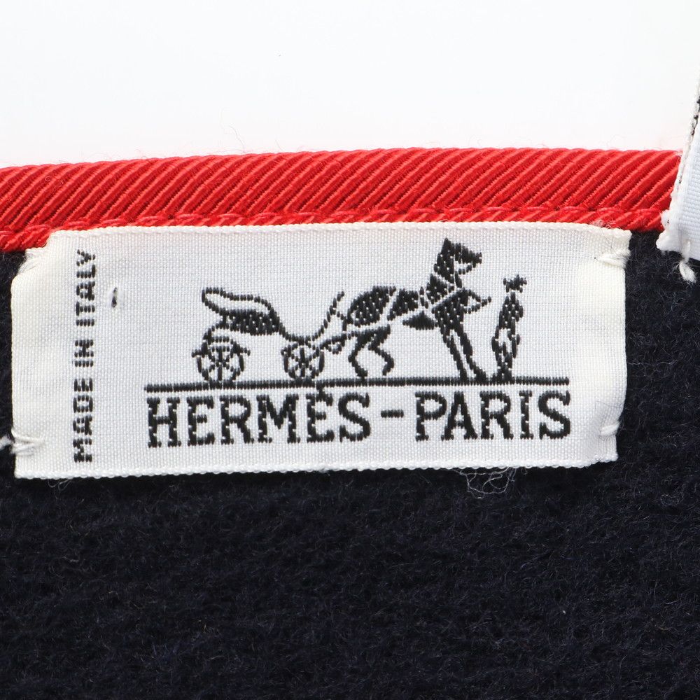 エルメス カシミヤ チェック フリンジ マフラー ネイビー 紺 秋 冬 防寒 ストール メンズ レディース RUE CU 20-8