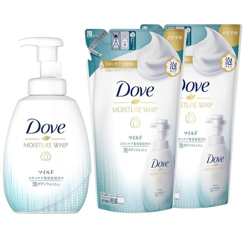 Dove(ダヴ) うるおいホイップ 泡ボディウォッシュ マイルド ポンプ+つめかえ用 540g+430gx2個 ボディソープ 微香性
