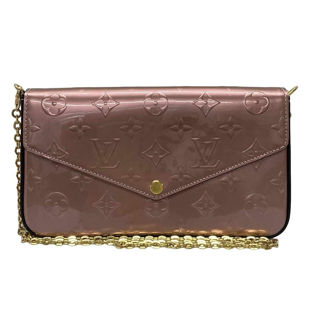 LOUIS VUITTON ルイヴィトン 財布 モノグラムヴェルニ ポシェットフェリシー M69793 ローズパール チェーンウォレット レザー 牛革