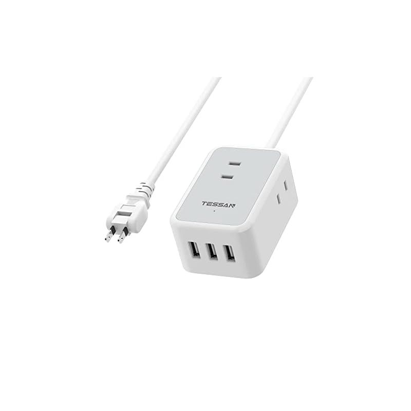 延長コード 2m 電源タップ TESSAN コンセントタップ 延長コード usb付き 3個AC口 三つのUSB-Aポート 蛸足コンセント タコ足配線 テーブルタップ スイングプラグ oaタップ マルチタップ 壁掛け式/卓