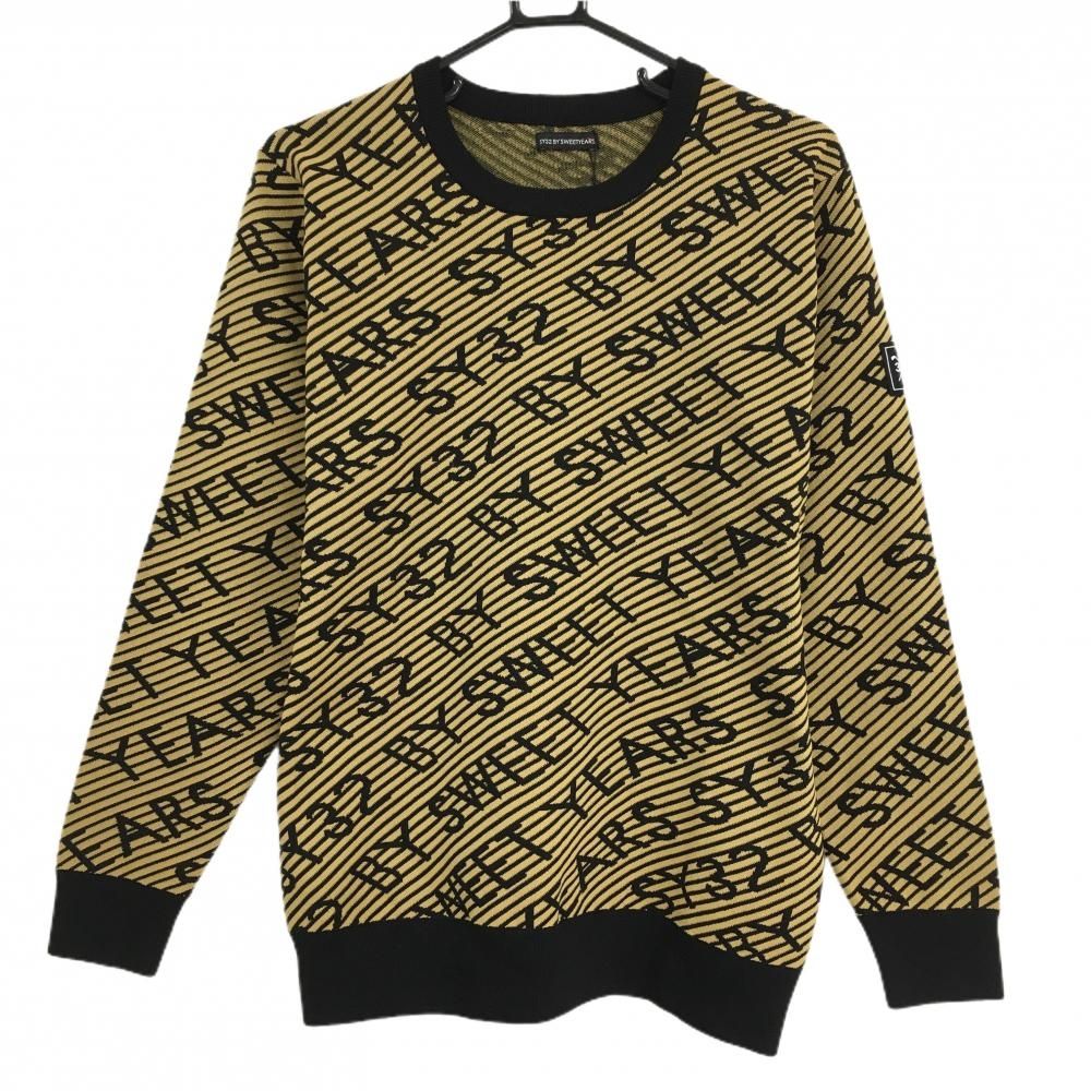SY32 セーター イエロー×黒 ロゴ総柄 斜めボーダー ニット メンズ L ゴルフウェア 2025年モデル SY32 BY SWEET YEARS