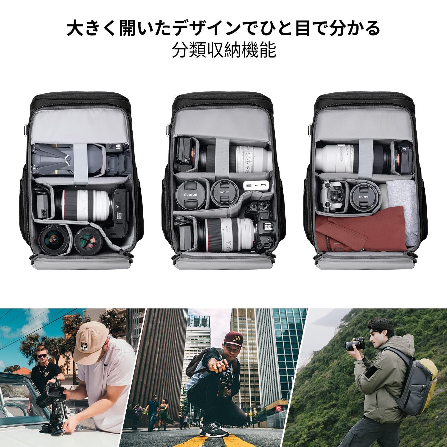 K&F Concept カメラバッグ カメラバックパック カメラリュック 25L 大