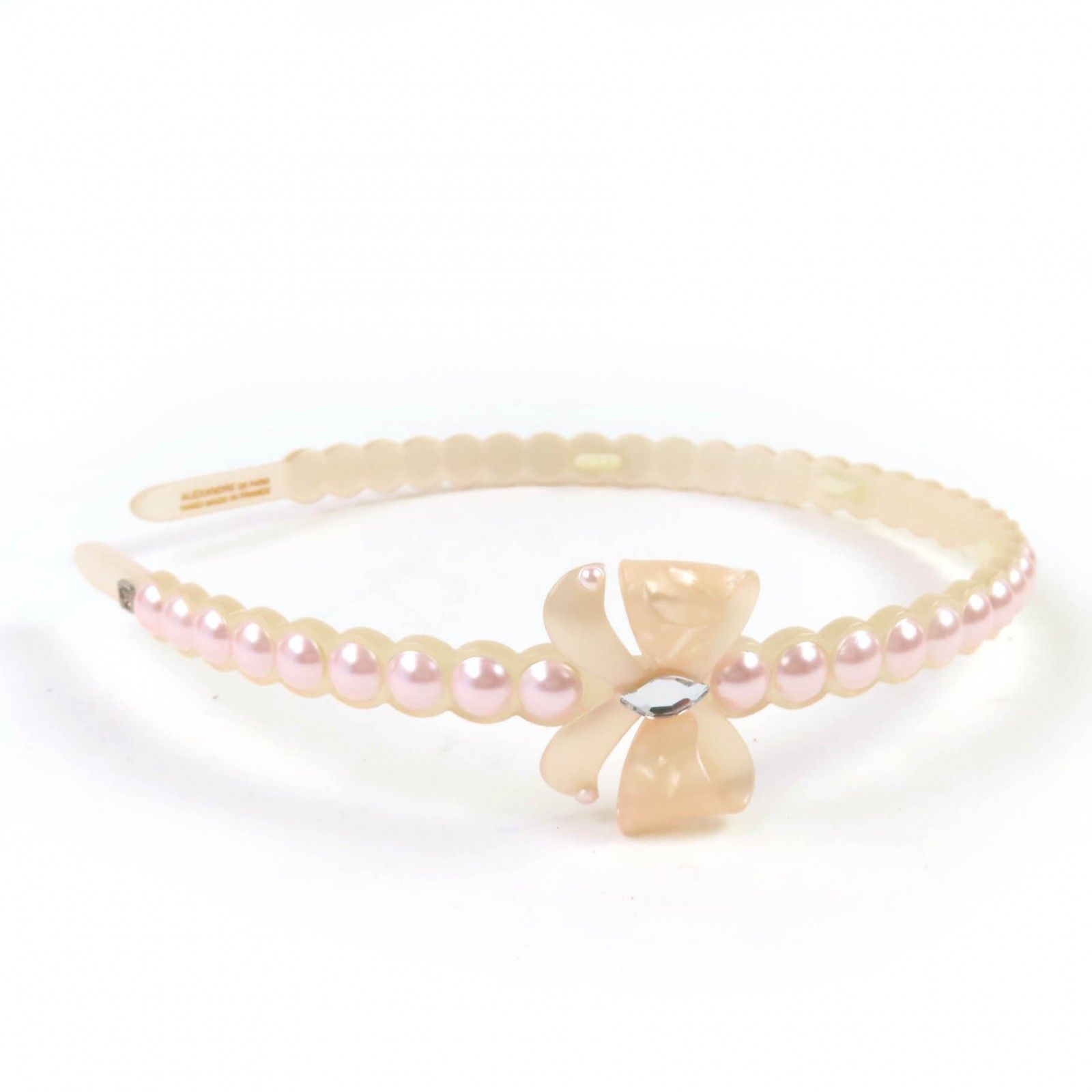 ALEXANDRE DE PARIS アレクサンドル ドゥ パリ リボンモチーフ フェイクパール カチューシャ ヘアアクセサリー ベージュ ピンク フランス製 レディース