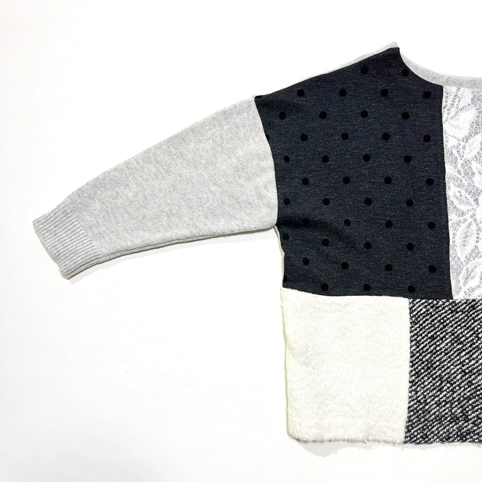 cD136 BEARDSLEY パッチワークニット セーター ドット柄花柄レース異  