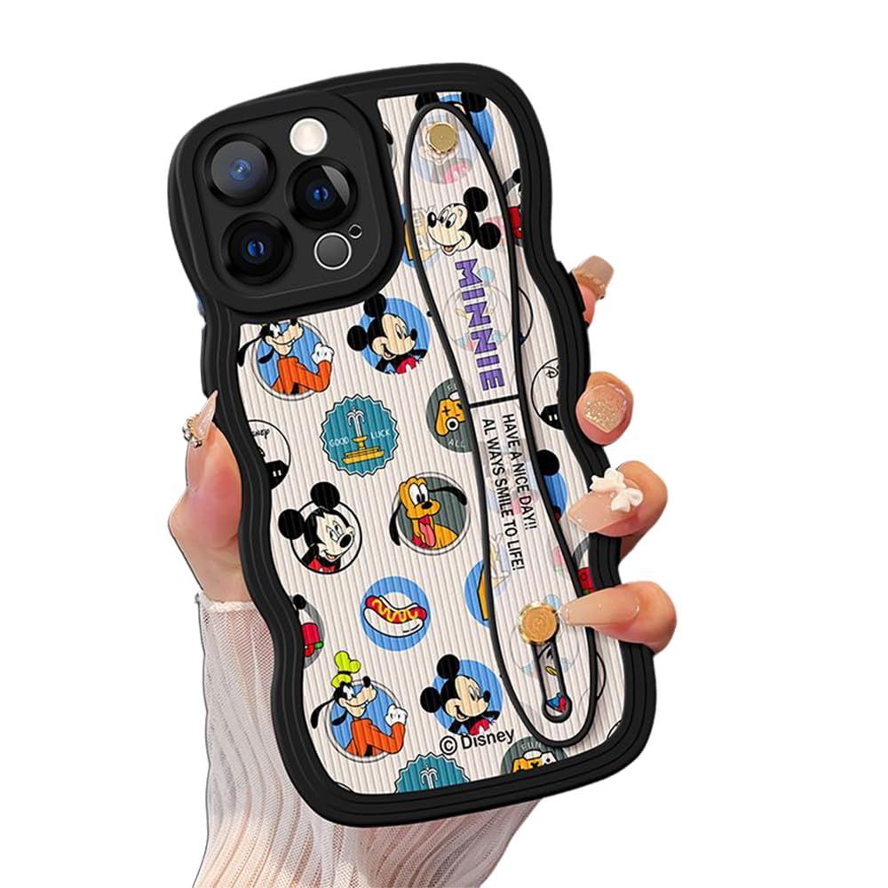 【特価商品】15 Plus 用 ケース アイフォン iPhone 15 Plus 用 ケース スマホケース 6.7インチ シリカゲル クリアケース リストレット ミッキー ハンドストラップ バンパー レンズ保護 ワイヤレス充