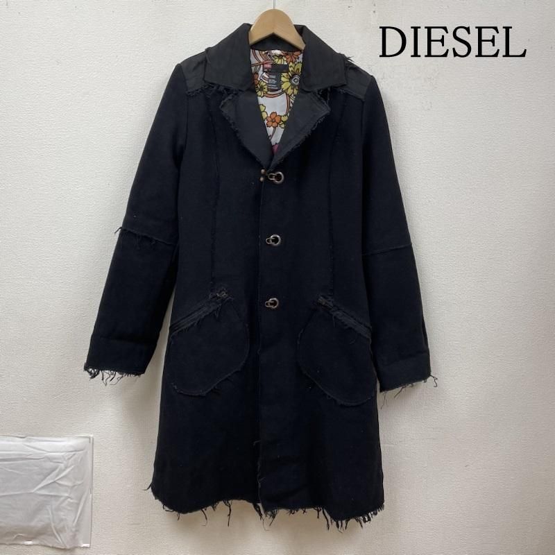 DIESEL ディーゼル コート デザイン ダメージ加工 コート 裏地 花柄 プリント ユニセックス ロングジャケット ホック留め