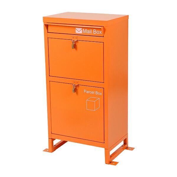 スチール製 宅配ボックス 宅配BOX 2段 スチールロッカー ポスト 郵便ポスト 郵便受け 置き型 戸建て 一戸建て用 再配達対策 鍵付き シンプル 防犯 大容量 大型 丈夫 ダイヤル南京錠付き スタンド 配達 stl-taku-b002 オレンジ