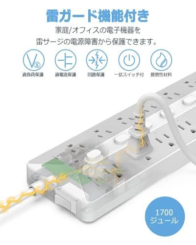 新版 電源タップ スイッチ付き 延長コード 2m usb コンセント TESSAN