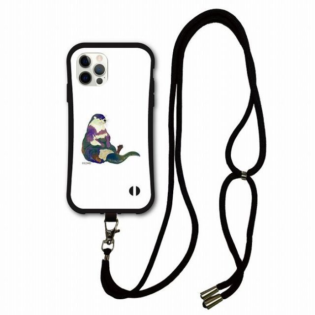 [iPhone14 Pro] iPhone15 Plus i-coronケース スマホショルダー付 アニマル柄 動物 アイフォン 14 Pro 13 Mini 12 11 SE 第2世代 スマホケース ショルダーストラップ 肩掛け カワウソ のんびり リラック