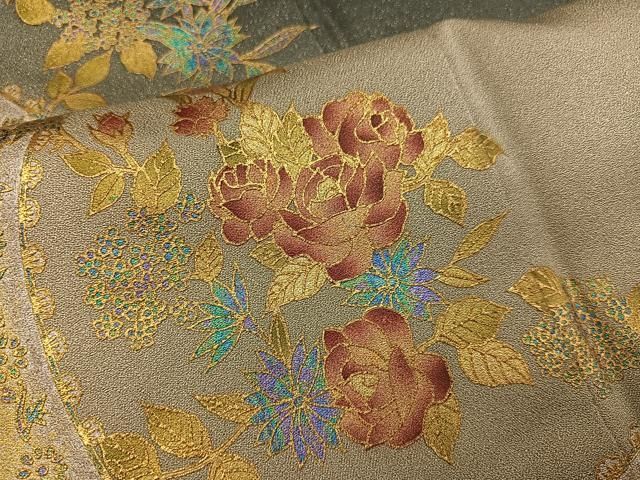 平和屋着物○螺鈿作家 甲斐泰造 訪問着 花蝶文 暈し染め 金彩 銀通し地