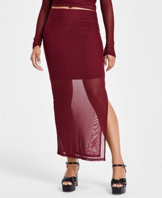 【送料無料】 バースリー レディース スカート ボトムス Women's Mesh Side-Slit Pull-On Midi Skirt Cherry Pie