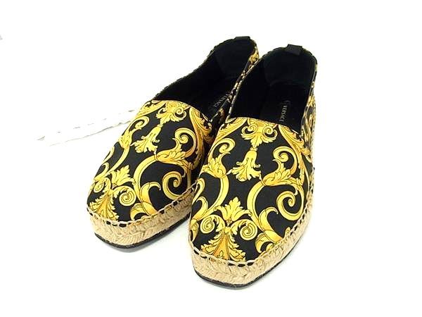 VERSACE ヴェルサーチ メデューサ サテンスリッポン サイズ38 約25cm 靴 シューズ イエロー系×ブラック系 FL4015