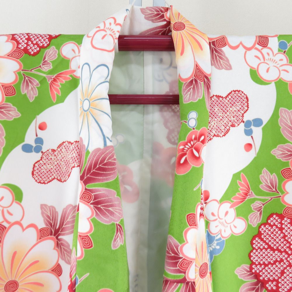 hiromichi nakano ヒロミチナカノ 小紋 洗える着物 雪輪に花柄 緑色ｘ