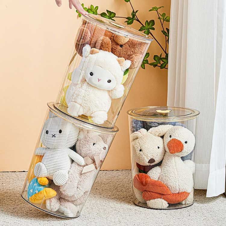 ぬいぐるみ収納桶 蓋付き ぬいぐるみ収納ケース 円柱形 透明