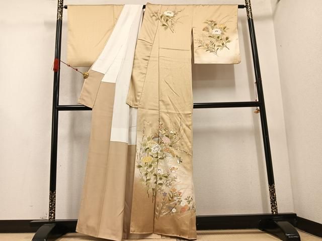 平和屋着物●訪問着　流水枝花鴛鴦文　暈し染め　金彩　正絹　逸品　AABC6837ph 平和屋着物○訪問着 流水枝花鴛鴦文 暈し染め 金彩 正絹