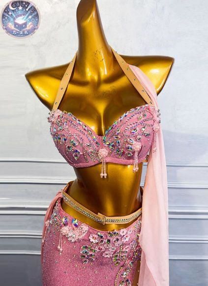 ベリーダンス衣装 ブラベルトスカートセット ピンク　オーダーメイド 新品 未使用 新作 ベリーダンス衣装 ブラスカートセット ピンク