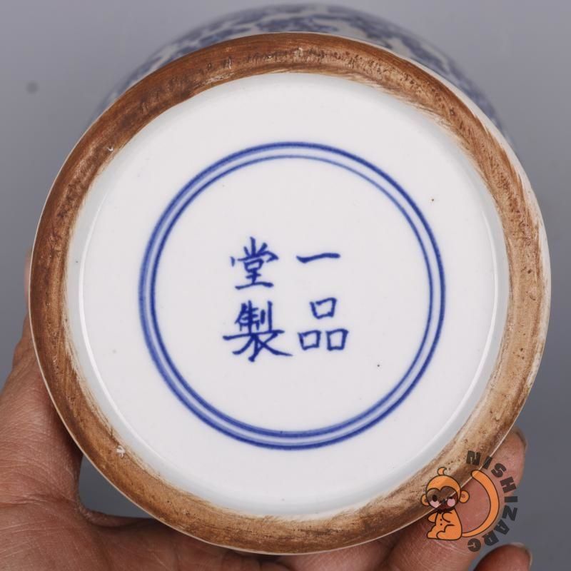 清康煕青花穿花麒麟紋獅子缶 景徳鎮 陶磁器 装飾品 現代工芸品 美術品 置物 清康煕青花穿花麒麟紋獅子缶 景徳鎮 陶磁器 装飾品 現代工芸品