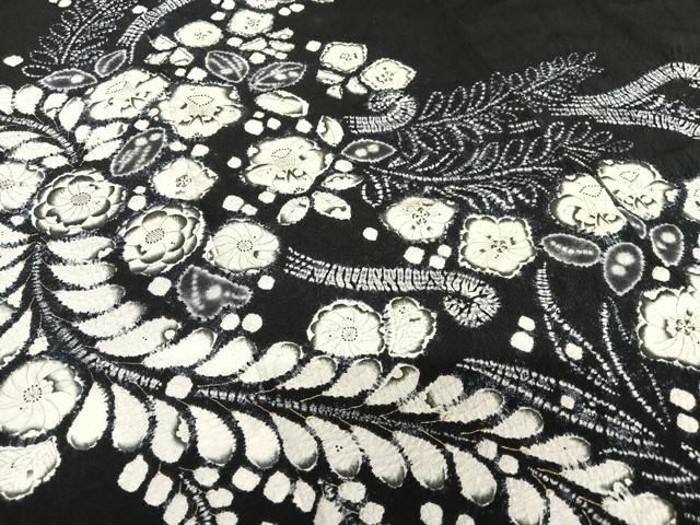 平和屋着物○十日町 名門 滝泰謹製 訪問着 辻が花 絞り 黒地 正絹 逸品