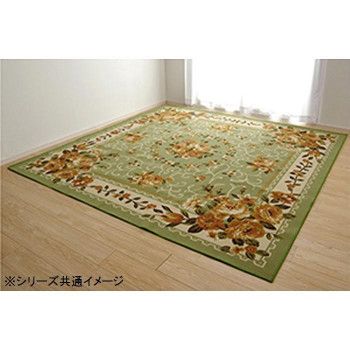 【新品・3営業日で発送】イケヒコ ナイロン 花柄 カーペット 撥水 速乾 グリーン 約200×300cm