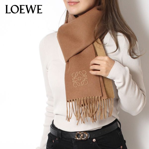 ロエベ LOEWE ANAGRAM SCARF ウール+カシミヤ バイカラー スカーフ