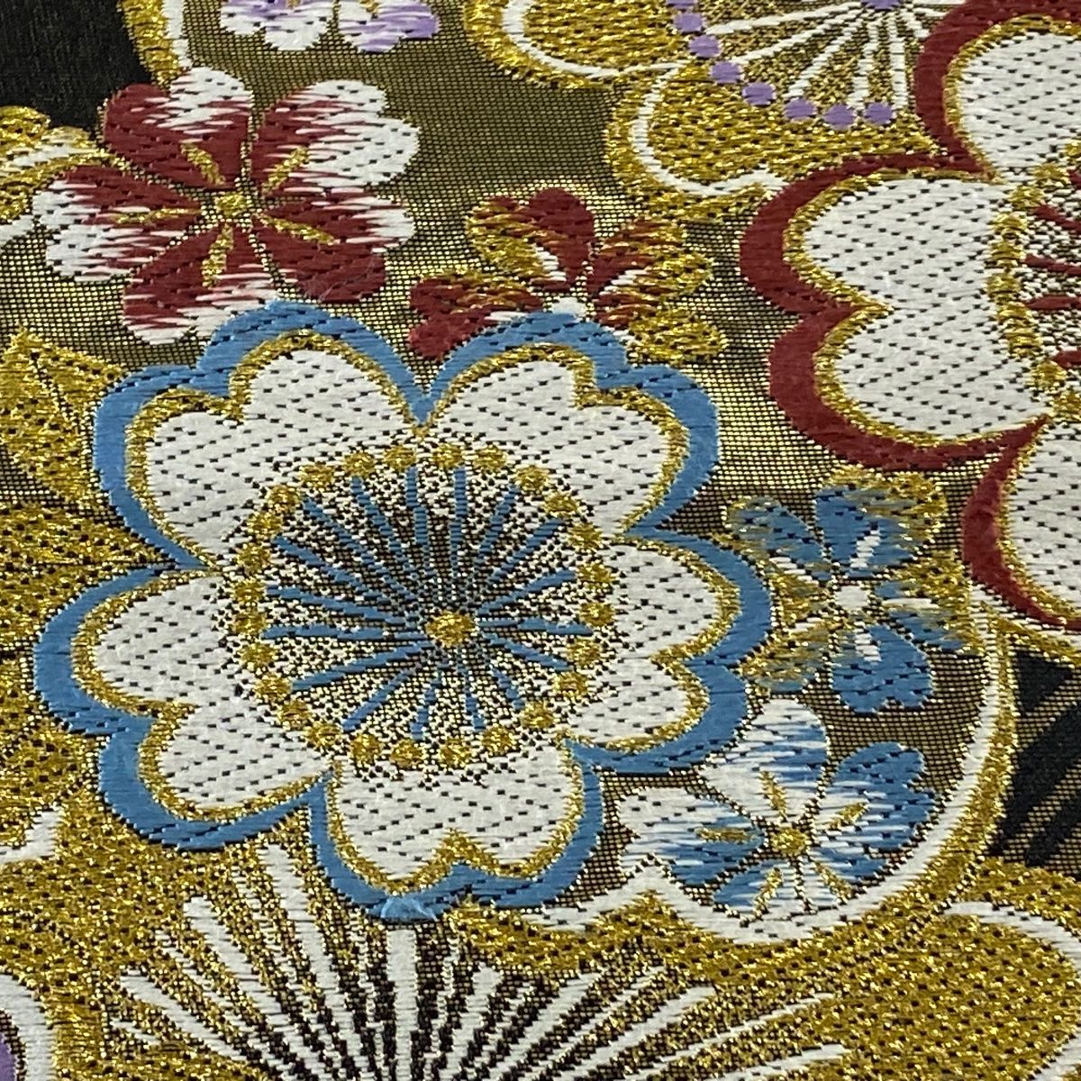 袋帯 美品 秀品 桜 花びら 墨色 全通 正絹 【中古】