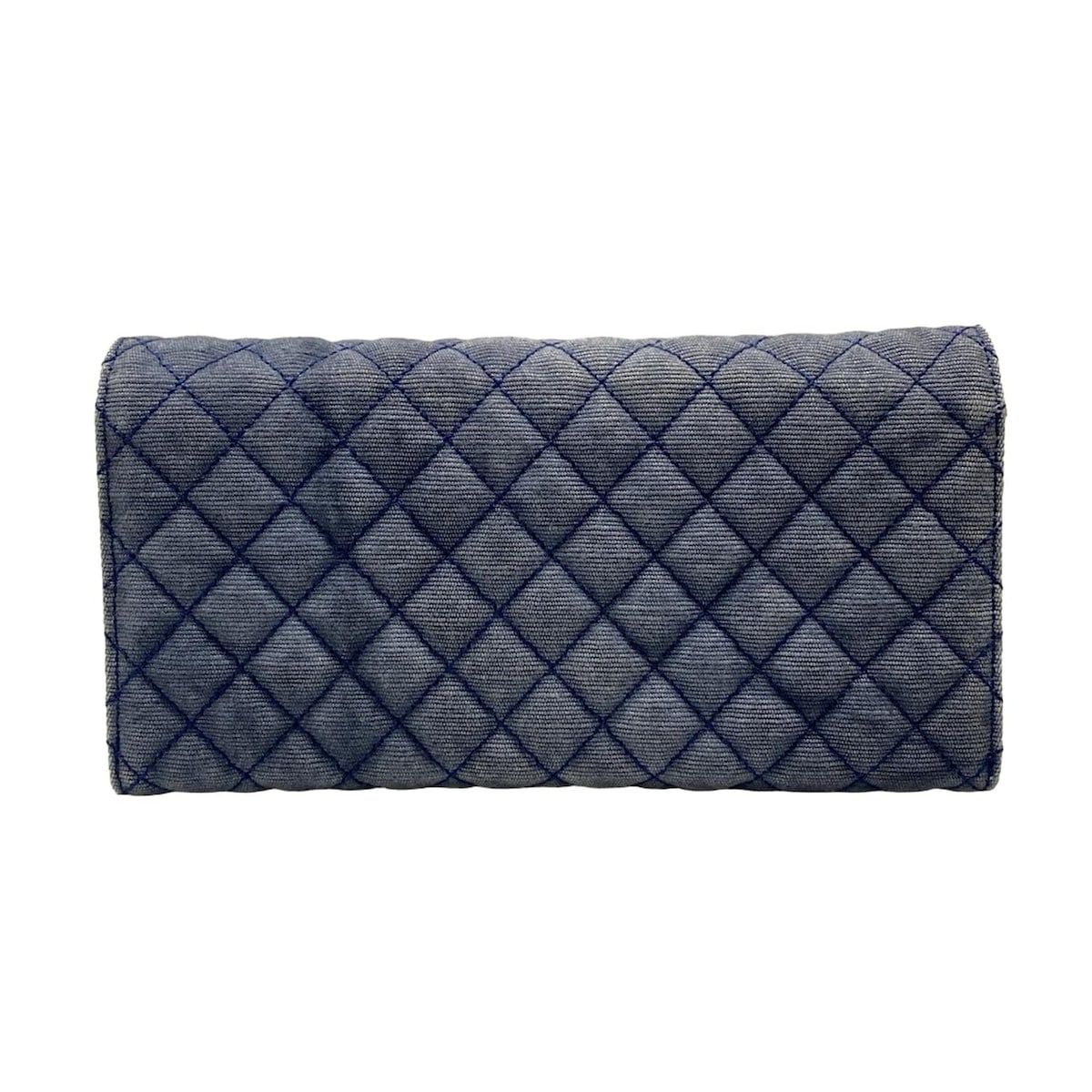 CHANEL シャネル 財布 マトラッセ ブルー×ライトブラウン チェーンウォレット シルバー金具 ラムスキン