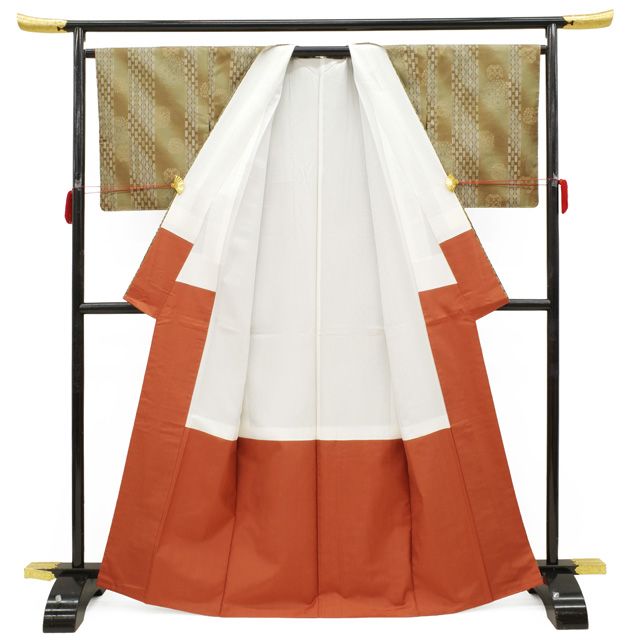 新古品】 本場大島紬 着物 正絹 袷 未使用 大島紬 織絣 横双 茶色系