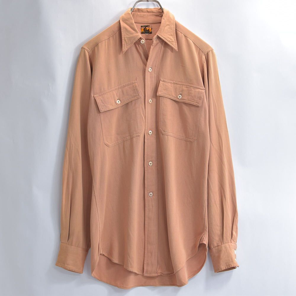 50s ビンテージ プルオーバー レーヨンシャツ ボーダー切り替え ブラウン