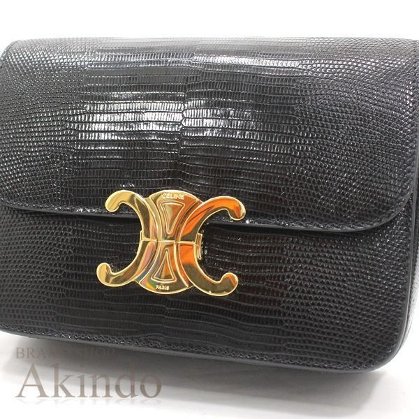 【美品】セリーヌ ショルダーバッグ リザード レザー トリオンフ金具 美品】セリーヌ ショルダーバッグ リザード レザー トリオンフ