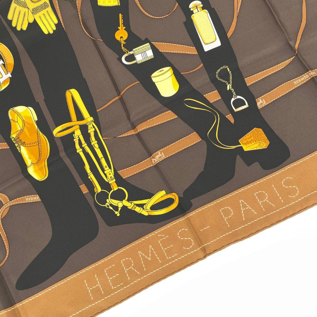HERMES/エルメス☆カレ90 Monsieur et Madame スカーフ エルメス カレ90 Monsieur et Madame スカーフ シルク ブラウン