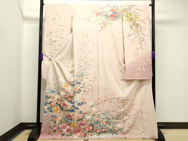 平和屋着物○豪華振袖 友禅 作家物 草花文 暈し染め 正絹 逸品