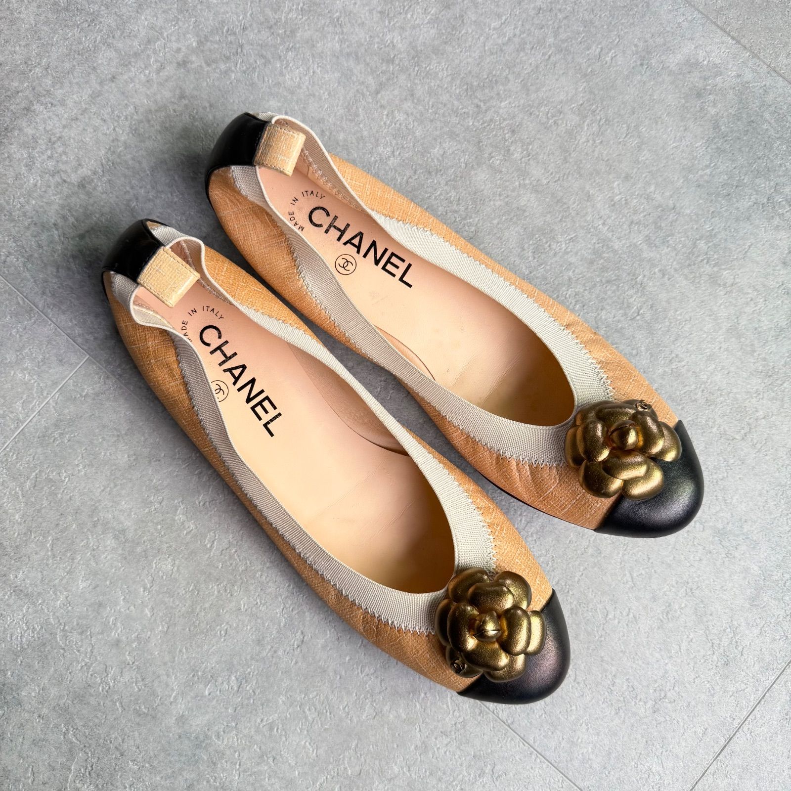 シャネル　バレリーナ　バレエシューズ　パンプス　フラットシューズ　37 ベージュ 極美品 CHANEL シャネル フラットシューズパンプス バレエ