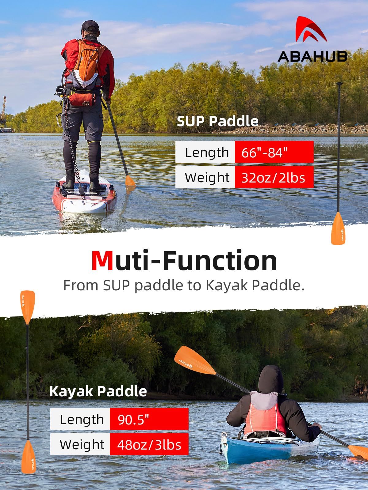 【色:SUP/カヤックパドルイエロー】Abahub SUP パドル - 3ピース Amazon | Abahub カーボン SUPパドル パドルボード用 3ピース