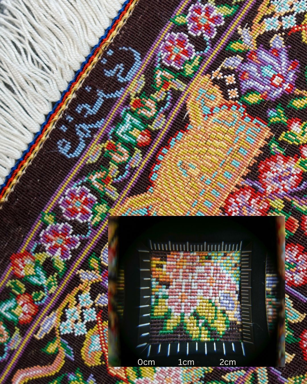 Vintage ペルシャ クム産シルクの手織り絨毯 size:200x132cm Vintage