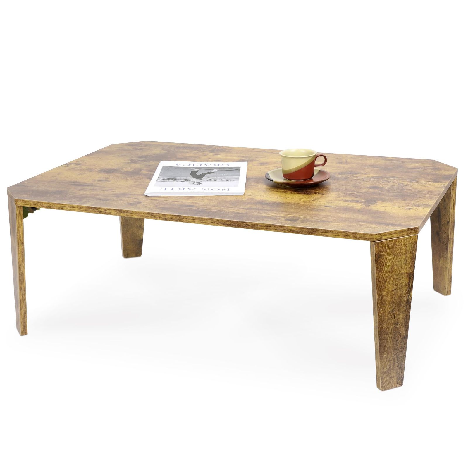 広めサイズ 安定感 省スペース 折りたたみ式収納 高さ32cm 折りたたみテーブル リビングテーブル 子供机 一人暮らし 折り畳み チチロバ TITIROBA 組立不要 丈夫で長持ち 90×60×32cm 焼き色