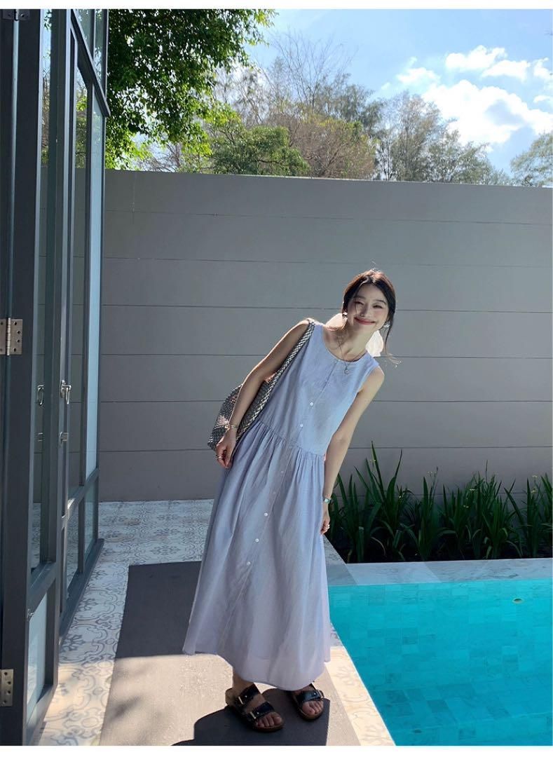 ♥ ノースリーブチェック柄ロングワンピース 夏秋デートに最適ゆったり可愛い USTAUSTRALIA_COM_AU