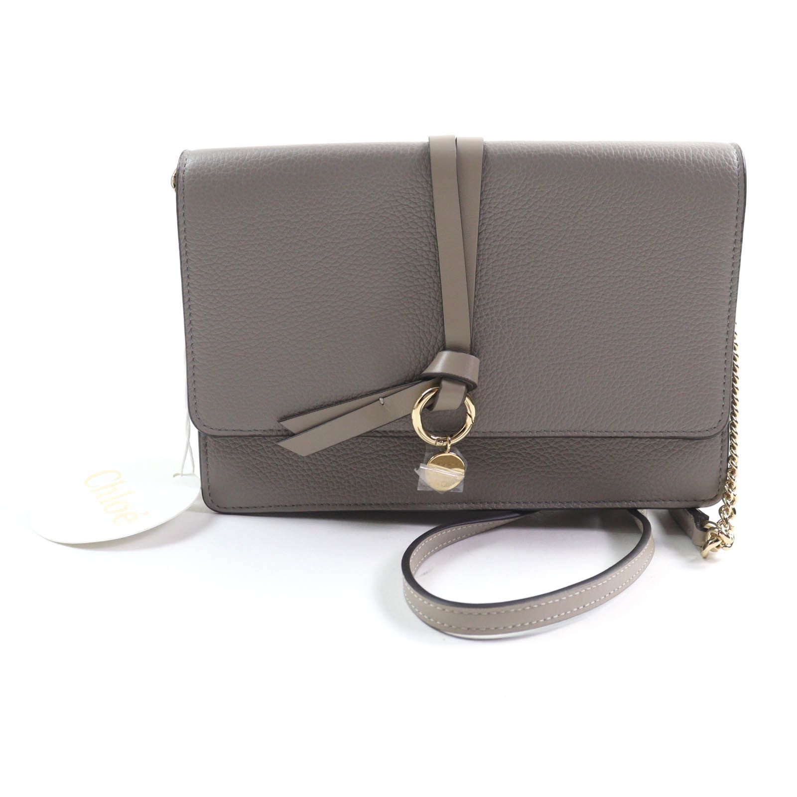 Chloe クロエ CHC21WP726F57053 ALPHBET CLUTCH ON CHAIN Cashmere Grey ロゴ金具付 レザー ショルダーバッグ レディース