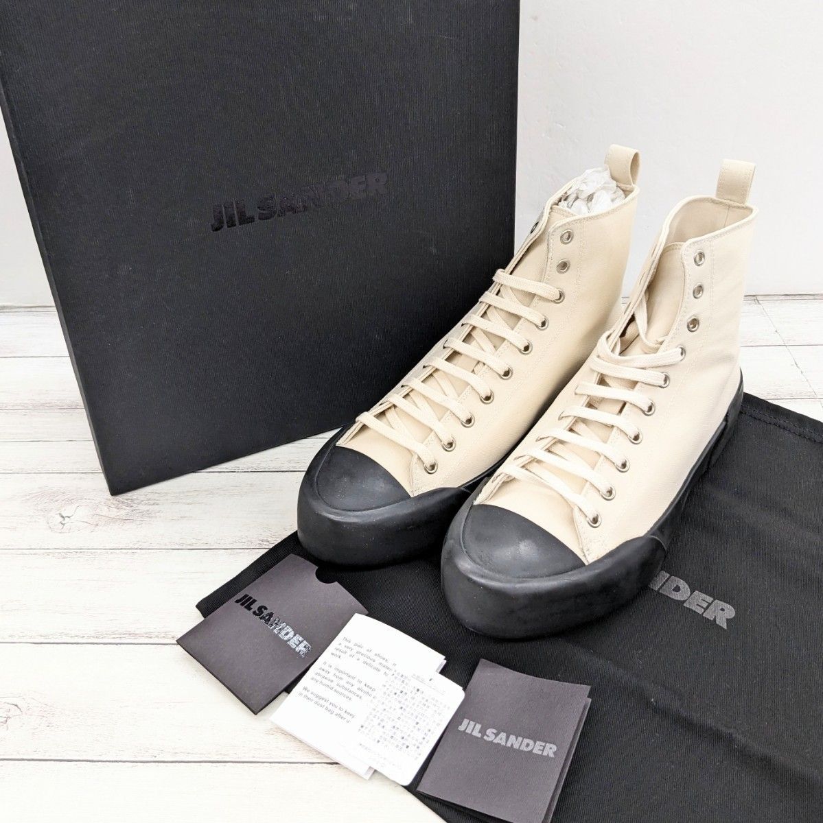 未使用品 JIL SANDER ジルサンダー ハイカット キャンバス スニーカー オフホワイト アイボリー系 size42 JI35546B -  メルカリ