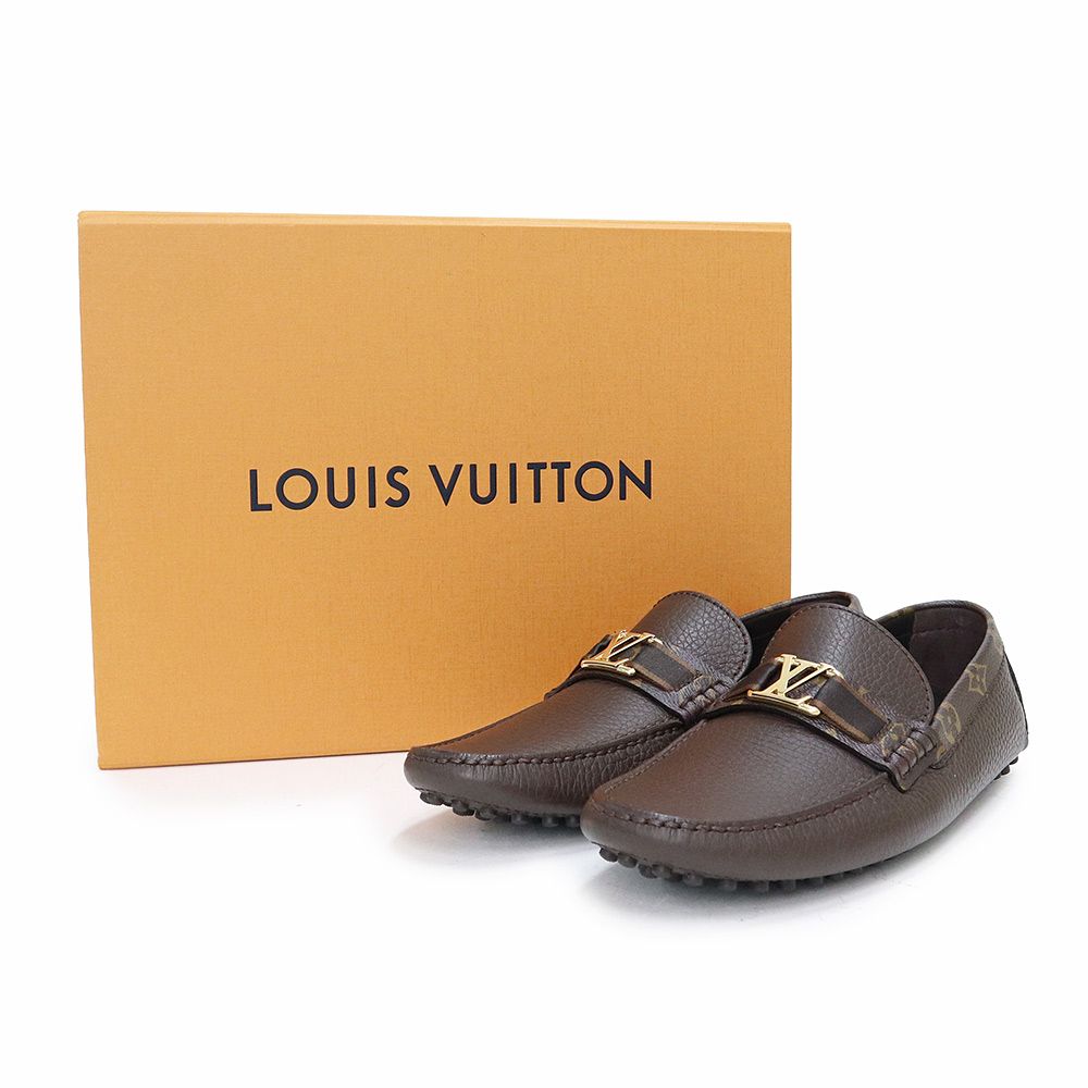 ルイ ヴィトン ホッケンハイム ライン モカシン ドライビングシューズ ローファー 靴 5 24.5cm レザー モノグラム ブラウン ゴールド金具 LOUIS VUITTON ♥保管品