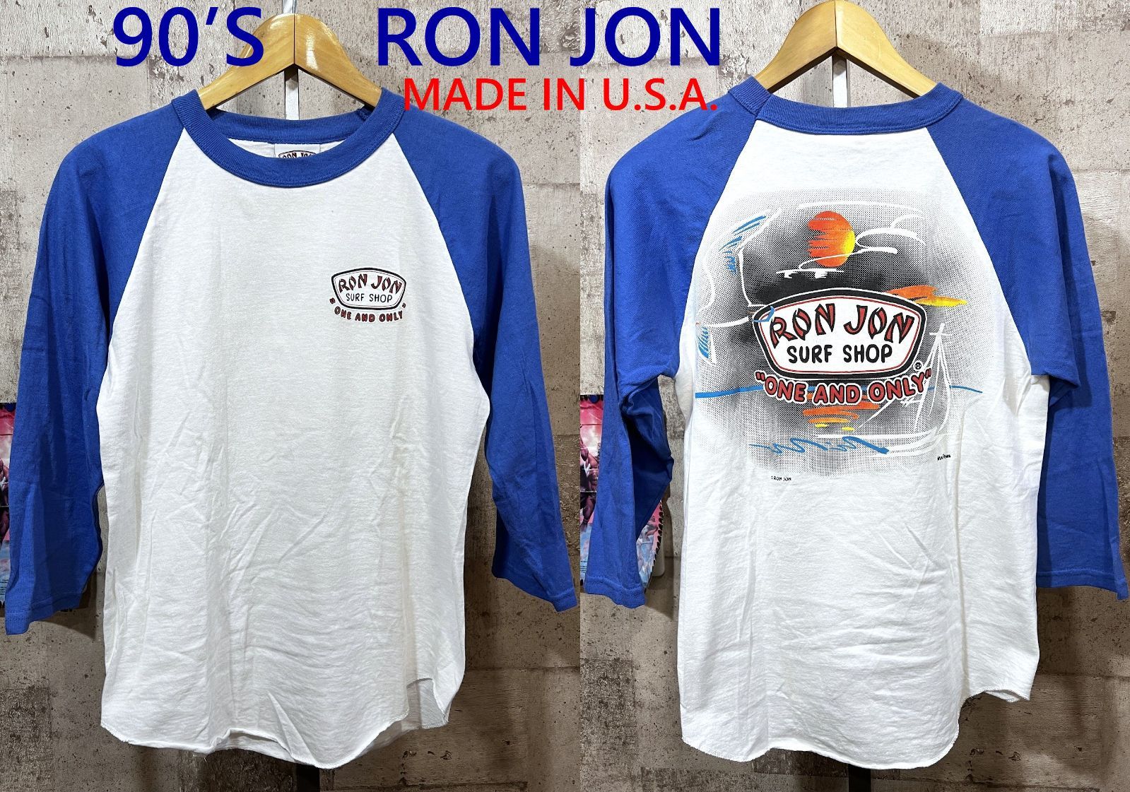 90sサーフ　ロンジョンサーフ　七分袖　ロンT 90'S USA製 RON JON ラグラン 七分袖 Tシャツ S ロンジョン
