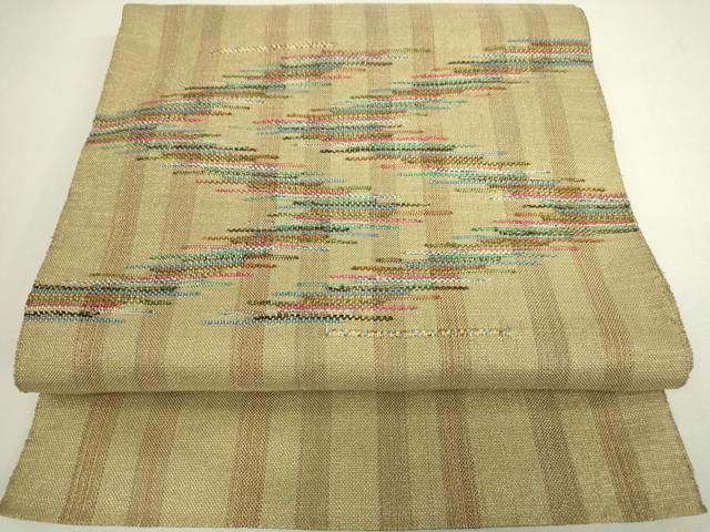 平和屋着物◎九寸名古屋帯 刺繍 扇面花文 金銀糸 引箔 正絹