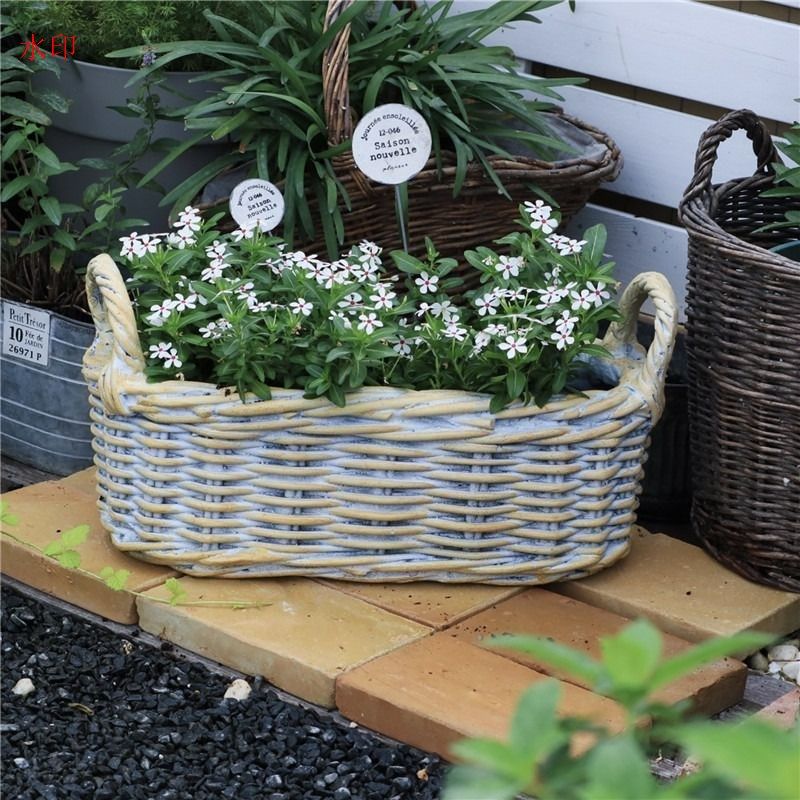 プランター ヴィンテージ調 酸化マグネシウム 編かご 鉢植え 寄せ植え フラワーポット 多肉植物 ガーデニング 雑貨 ガーデン雑貨 ガーデンインテリア ガーデン インテリア 庭の装飾 お洒落 おしゃれ YUZUMIYA_COM