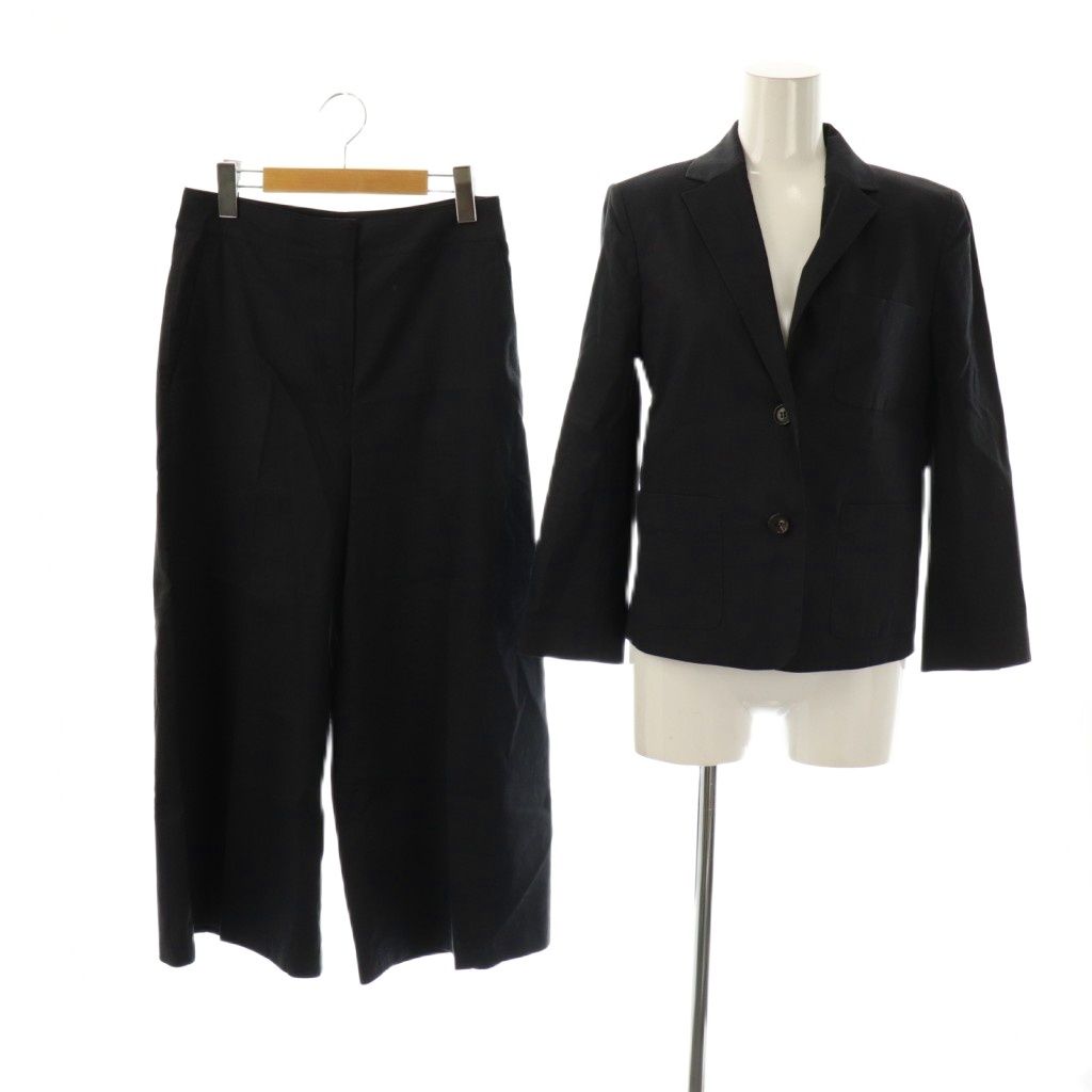 セオリー Theory 24SS GOOD CRUNCH W SHRKN PATCH UL WIDE CROP PANT T パンツスーツ セットアップ ジャケット ワイドパンツ リネン混 0 2 チャコールブラック |ES OS